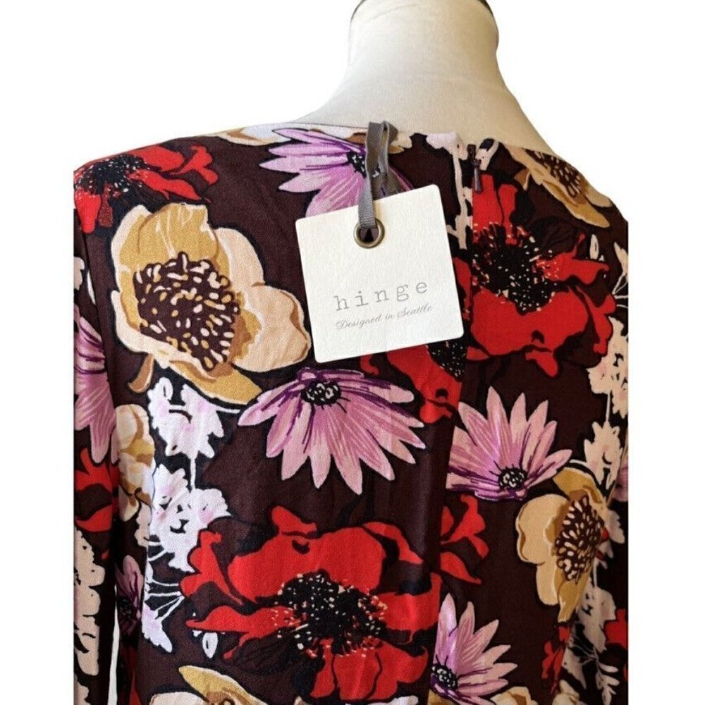Hinge Women's Pintuck Floral Burgundy Fudge Wild Bouquet Mini Dress Size S - Picture 16 of 16